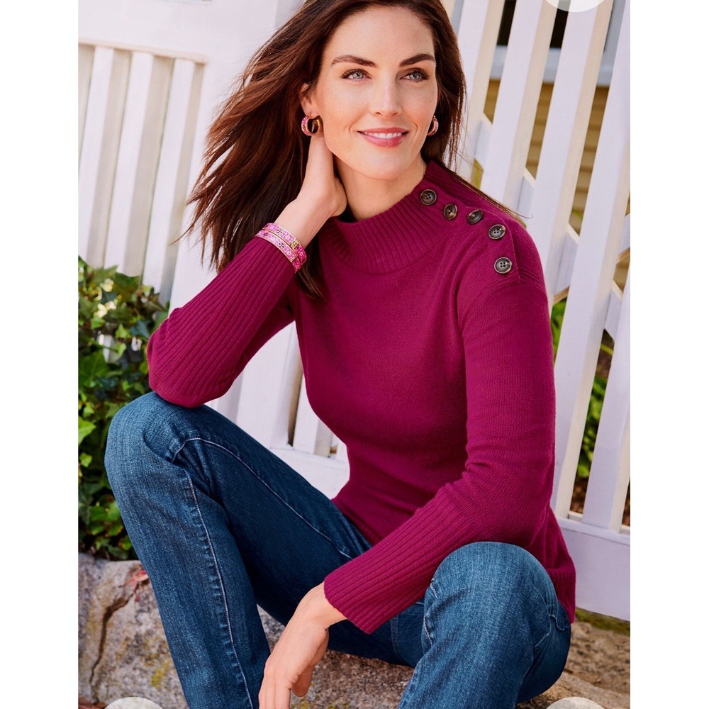 NWT Talbots Cotton Blend Sweater Women's XS Button Neck‎ Long Sleeve Pullover